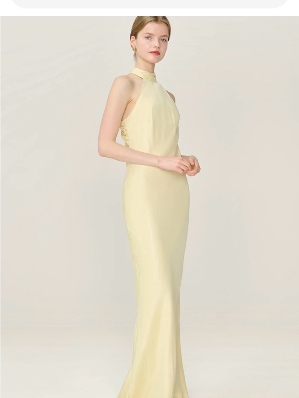 Sleeveless High-Neck Butter Yellow Evening Gown